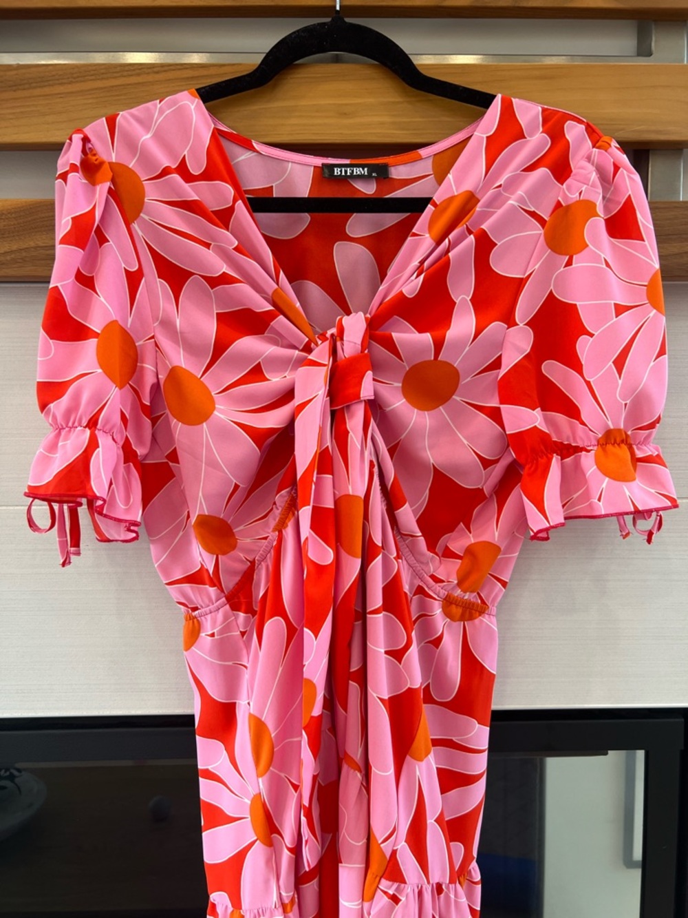 Pink & Red Daisy Tie-Front Full Length Dress
